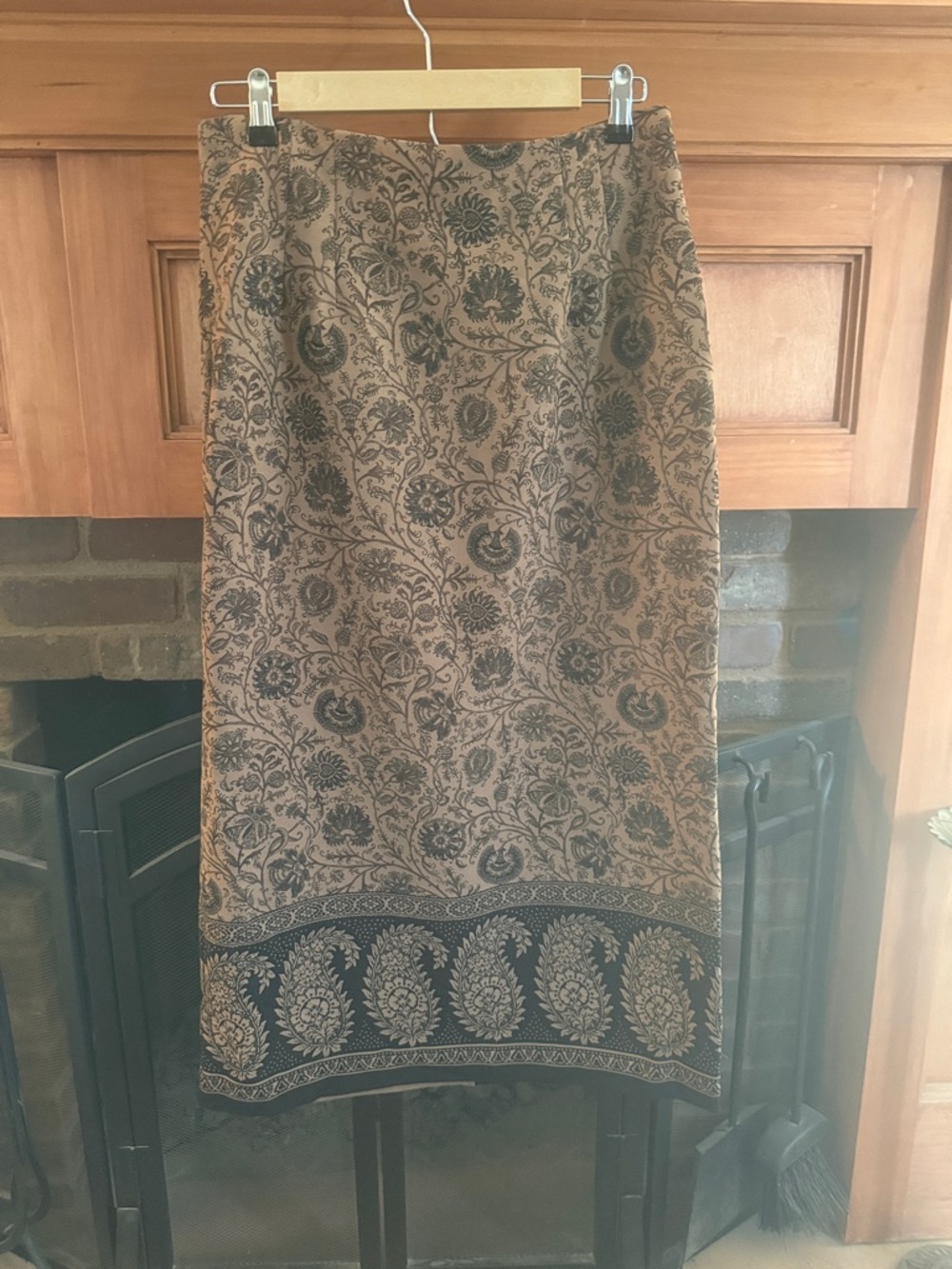 VTG 90s Y2K Briggs Brown Black Floral Paisley Fitted Dart Pencil Skirt Size 12